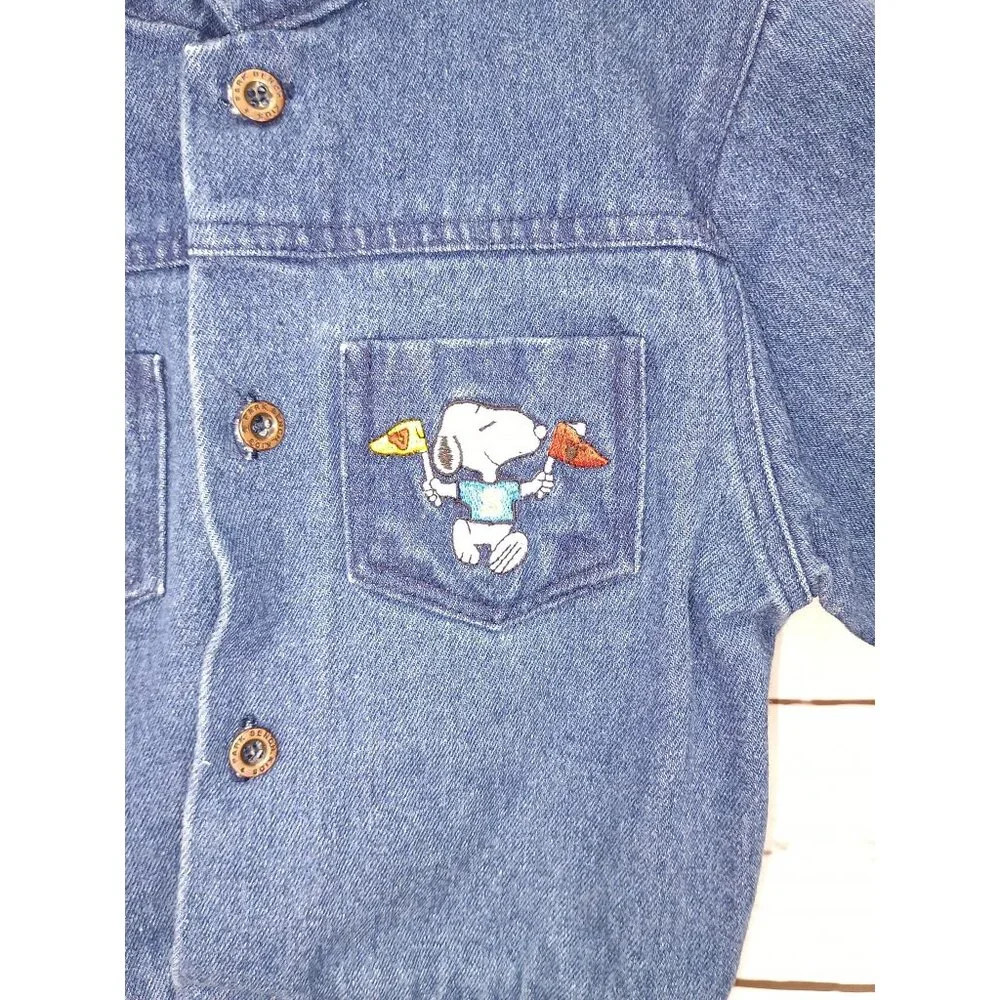 1980s Vintage-Inspired Toddler Denim Jacket Peanuts Snoopy Design 24 Months 100%